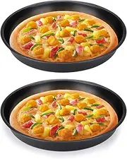 Diakey 2 Pack Pizza Pan for Oven, Deep Dish Pizza Tray, Non-Stick Carbon Steel, Round Baking Sheet Plates, 8 Inch