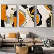 JCSMHVLA Modern Geometric Wall Art Canvas - Orange, Black, Gold, Beige Abstract Painting for Living Room - 16x24inx3pcs No Frame