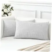 Linen Throw Pillow Covers Set of 2 Decorative 24" x 16" (Pack of 2) Light Grey