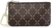 [Rauder] Luxury Zip Key Chain Pouch | Mini Coin Purse Wallet Card Holder with Clasp | for Men Women - Coated Canvas, Brown, Coin Purses and Pouches