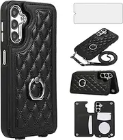 [Asuwish] Phone Case for Samsung Galaxy A14/M14 5G Wallet Cover with Tempered Glass Screen Protector and RFID Card Holder Ring Stand Leather Mobile Cell Accessories A 14 4G 14A 14M G5 Women Men Black