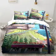 v2898 Bed Sheets Cartoon Grizzy N Lemmings Bedding Set Duvet Cover Bed Set Quilt Cover Pillowcase Comforter king Queen Size Boys Adult 3-Piece Bedding