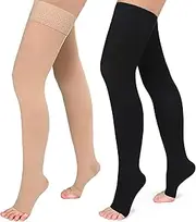 Evolyline Medical Open Toe Thigh High Compression Stockings for Women & Men with Silicone Band, Firm 20-30 mmHg Compression Socks Graduated Support for Varicose Veins Edema Flight