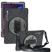 For Samsung Galaxy Tab S8+ Plus (2022)/Tab S7+ Plus (2020) Case, Shielding Cover, Shoulder+Hand Strap, Black