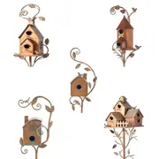 Metal Birdhouse Art Stake Outdoor Rustic Bird House Stand Garden Yard Decor