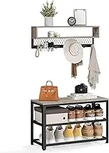 VASAGLE Coat Rack Shoe Bench Set, Hall Tree with Bench, Entryway Furniture, Multifunctional, Dot Coat Hooks, 2-Tier Shoe Rack, Industrial Style, for Entryway, Hallway, Heather Greige ULCR073K02