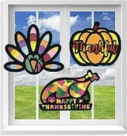 VHALE Suncatchers Craft 3 Sets (9 Cutouts) w Tissue Papers Stained Glass Effect Paper Sun Catcher Kit, Window Art, Classroom Crafts, Creative Art Projects, Kids Party Favors (Thanksgiving)