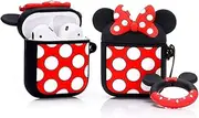 TeknooShop for AirPods Case Soft Silicone Shockproof Cover for Apple Airpods 1/2 3D Cartoon Unique Design Skin Compatible with Airpod 1st 2nd Gen (Minnie Black)