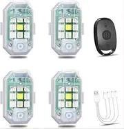 KEWAYO 4pcs Wireless Strobe Lights for Car Motorcycle with Remote Control 7 Colors Anti-Collision Light Flashing Warning Emergency Mini Lights USB Charging