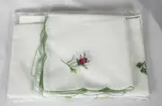 Ross Simons Floral Embroidered 65 x 65 Square White Tablecloth + 8 Napkins NEW