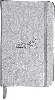 RHODIA 118567C - Hard Notebook Webnotebook Silver - A6 - Dotted Dot - 192 pages - Clairefontaine Ivory Paper 90 g/m - Bookmark, Elastic Closure - Faux Leather Cover