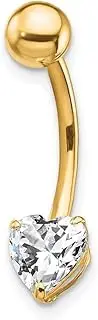 [JewelryWeb] Yellow Gold With 6x6 Love Heart Belly Ring Dangle 22x6mm Wide