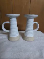 Mud Pie Tall Farm Taper Candle Holder Set Of 2 New