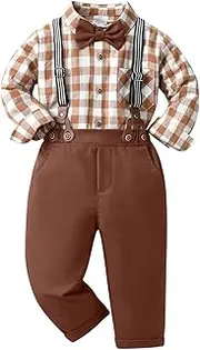 [ALINTU] Toddler Boy Dress Clothes Outfit Button Down Shirt + Pants Set, 12 Months - 8 Years