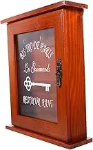 HOMOCONO Vintage Wooden Wall Mount Key Holder Cabinet Spacious Key Management Box Lock for Home Office Storage Cupboard