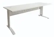 White office desks 1500W by 700D with White metal legs and White modesty
