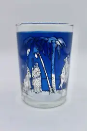 Vintage Libbey Blue Silhouette Drinking Glass Nativity Scene Christmas