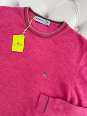 ETRO Milano Pullover Wool Knit Logo Crew Neck Pink Sweater Men's M Size