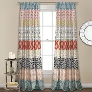 Lush Decor Bohemian Stripe Window Curtain Panels, Pair, 52" W x 84" L, Turquoise & Orange - Colorful Long Curtains - Maximalist & Boho Decor - Boho Curtains for Bedroom, Living Room & Dining Room