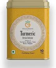 Mai Greens Turmeric Herbal Infusion – 10 PLA Pyramid Bags | Blend of Turmeric, Ginger, Tulsi & Black Pepper | Caffeine-Free | Anti-Inflammatory & Immune Support