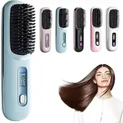 Hair Straightener Brush,Rechargeable Cordless Mini Hair Straightener Comb, Long-Lasting Design Portable & Rechargeable Heated Styling Brush For Travel & Everyday Use, Hair-Friendly (Blue)
