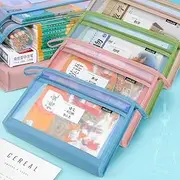 Filing Envelopes A4 Layer Mesh Zipper Folder Easy to Carry File Document Holder Double Storage Bag for School Office usece Plastic Folders(Blue)