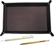 Made in Japan Grain Choco Color Cowhide Leather Pen Tray with Slide Measure Indicator Rod and Slim 60 Ballpoint Pen Gold Set TRATYO-708W-SV60KBP