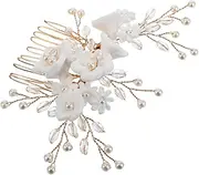 FRCOLOR Elegant European Bridal Hair Comb with White Clay and Pearl Decoration Unique Wedding Accessories for Brides Lightweight Hair Combs for Women and Special Occasions