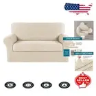 Biscotti Beige Stretch Sofa Slipcover - 2-Piece Elastic Cover for 2 Cushions