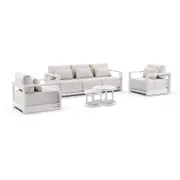 Whitehaven 3+1+1 Seater Outdoor Aluminium Lounge with Hugo Coffee Table Set White - Sandstone Olefin