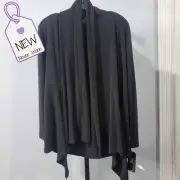 Clara Sun Woo Long Sleeve Drape Front Open Black Knit Cardigan XS, NWT