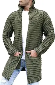 [JEShifangjiusu] Mens Turtleneck Open Front Sweater Ribbed Cuffs Hem Long Knit Coat Casual Fashion Loose Cardigan Sweaters