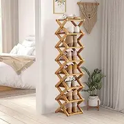 BlyeMichdi 8 Tier Bamboo Shoe Rack for Entryway,Installation-Free and Foldable Vertical Shoe Storage Organizer,Free Standing Shoe Shelf Foldable Shoe Rack for Closet Hallway Living Room Doorway