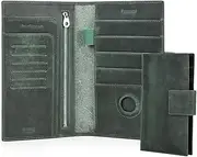 [CONTACTS] Full Grain Leather Family Passport Holder for 4 Airtag Passport Wallet RFID Blocking Travel Passport Cover with 4 Passport Slot, 6 Card Slot (Green), Dark Green, Minimalism