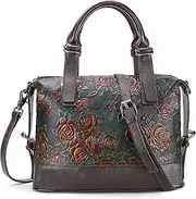 [VRHUIS] Purse and Handbags for Women Leather Shoulder Tote Handle Medium Satchel Vintage Embossing Rose