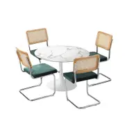 Oikiture 5PCS Dining sets 90cm Round Dining Table with Dining Chairs Velvet White&Green