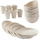 18pcs Wheat Straw Dinnerware Sets HXYPN Unbreakable Reusable Dinnerware Set K...