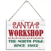 Christmas Decor, Santa Workshop Sign, Santa Gnome Sign, Rustic Hanging Wood P...