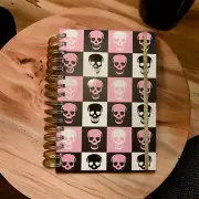 Betsey Johnson Pink White Black Skulls Med Spiral Notebook