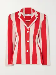 [ROWEN ROSE] ROWEN ROSE - Striped Cotton-blend Blazer - Red - FR 36 FR 36 Red