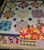 Unfinished Patchwork Quilt Top 53" X 53" Retro Flower Print & Extra Fabric 1.5 Y