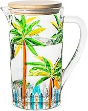 Tropical Mix Rum Punch 1 Jug Coconut Tree Pool Party Caribbean Design Colorful Tiki Bar Engraved jugs Pour Into Drinking Glasses Margarita Mix Drink Mojito Martini Palm Trees Whiskey Sour Beach Cups