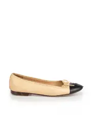 Beige Leather Interlocking CC Ballet Flats