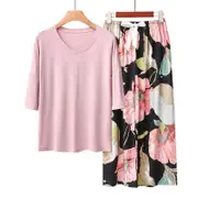 Womens Pajama Set Print Sleepwear Soft V-Neck Short Sleeve Top With Pants-3