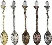 AUEAR, Retro Crystal Antique Alloy Spoon Coffee Tea Dessert Mini Ice Cream Decorative Spoons Set for Home Office (5 Pack)