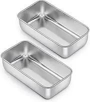 E-far Loaf Pan for Baking Bread, 9 x 5 Inch Stainless Steel Baking Loaf Pans, Metal Bakeware for Bread Meatloaf Cake Brownies, Healthy & Non Toxic, Easy Release & Dishwasher Safe - Set of 2