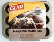 GLAD 12 Cup Mini Muffin Pan Premium Series Non-Stick Bakeware NEW