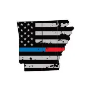 Distressed Thin Blue Red Line Arkansas State Shaped Subdued US Flag Sticker