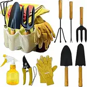 Garden Tool Kit Comes with Bag & Gloves,Garden Tool Set with Spray-Bottle Indoors & Outdoors - Durable Garden Tools Set Ideal Tool Kit Gifts for Women & Men, Set of 10