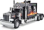 Semi Truck Toy for Boys - Metal Diecast Heavy Tow Truck With Light and Sound, Pull Back Model, Trailer - Toys for Ages 4-7 (Black)